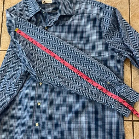 Peter Millar 100% Cotton Blue Plaid Button Down‎ Long Sleeve Dress Shirt, Sz XXL - Picture 11 of 11